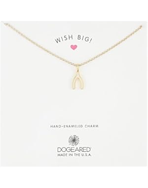 Enameled Wish Big!, Wishbone Charm Enamel Pendant Gold Chain Necklace, 16