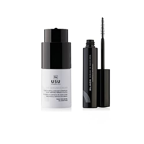 Pack de Rutina K-Beauty Eyes - SĂ©rum para el Contorno de Ojos + Máscara de Pestañas Black Serum in Mascara - Reduce LĂneas de ExpresiĂłn y Arrugas - Volumen y Longitud para las Pestañas -USU Cosmetics
