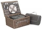 Red Hamper Grey Tweed Wicker Picnic Basket for 2 with Cooler & Blanket view 2