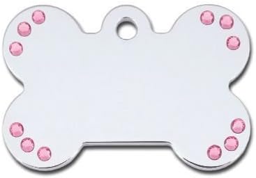 Diva I.D. Tags Chrome with Pink Stones Bone Large