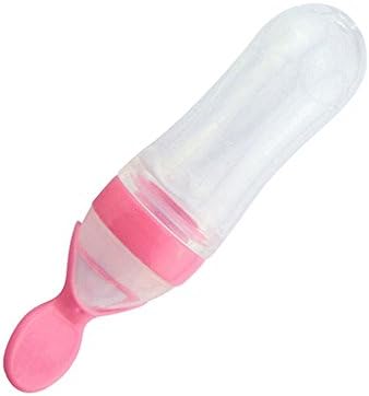Dearmy Baby Spoon, Baby Squeezing Feeding Spoon Silicone Training Scoop Rice Cereal Food Supplement Feeder Safe Tableware Medicine Extrusion Tools (Pink)