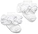 Jefferies Socks Double Ruffle Turncuff Sock, White, shoe size 3-7 .5/ Sock size 5-6 .5/(12-24 Months)