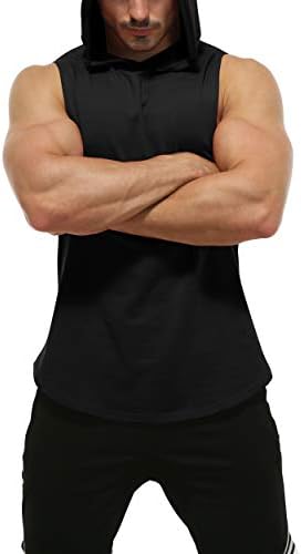 Men's Workout Sleeveless Shirts Muscle Hooded Tank Gym Fitness Quick Dry Sleeveless Hoodies