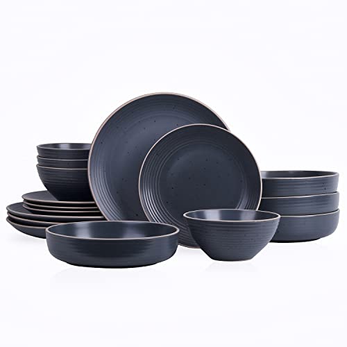 Stone Lain Lauren Stoneware 16piece Round Dinnerware Set, Charcoal