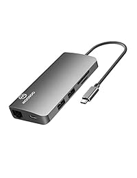 MOOSOO USB C Hub, adaptador 9 en 1 tipo C con HDMI, VGA, USB C PD, 2 USB 3.0, lector de tarjetas SD y TF, salida de audio de 0.138 in, Gigabit Ethernet compatible con MacBook Pro, Chromebook y más dispositivos tipo C