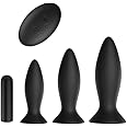 Anal Sex Toy Vibrator,3Pcs Vibrating Anal Butt Plug Training Kit, Remote Control 9 Vibration Modes Adult Anal Sex Toys Vibrators with Suction Cup Base for Male, Female and Beginner Black