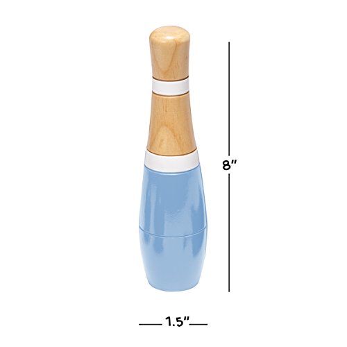 Hey!Play! Lawn Bowling Game/Skittle Ball- Indoor/Outdoor Fun for Kids, Adults -10 Wooden Pins, 2 Balls & Mesh Bag Set, 8 Inch, Blue/White - Thumbnail 2