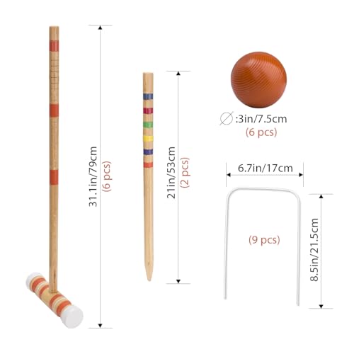ropoda Six-Player Croquet Set with Wooden Mallets, Colored Balls, Sturdy Carrying Bag for Adults &Kids, Perfect for Lawn,Backyard,Park and More