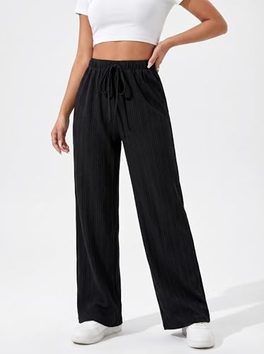 UDILEO Women's Lightweight Summer Trousers Loose Elegant Comfortable Solid Color Drawstring Pockets