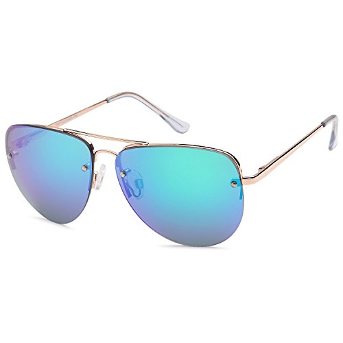 SUNLOUNGER Womens Oversized Aviator Sunglasses – Mirror Teal Lenses on Gold Frame