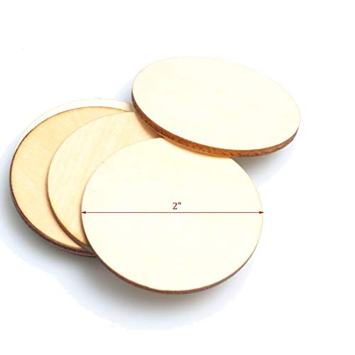 2-Inch Wooden Discs 100pcs Unfinished Round Wooden Circles Blank Wood Cutout Slices Discs DIY Crafts