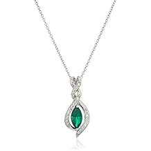 Women's Platinum Plated Sterling Silver Synthetic Emerald Marquise Cut Swarovski Zirconia Pendant With Cable Chain, 18 Inches