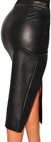 A1hxjs5xz Stylish Women's High Waist Faux Leather Side Slit Pencil Midi Skirt