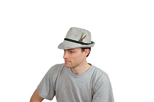 Essence Of Europe Gifts Men's Austrian & German Style Wool Hat W/ Feather Medium Gray