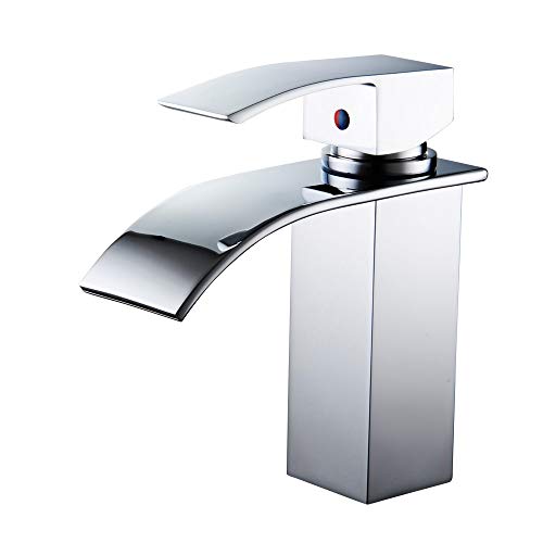 HEABLE Waterfall Bathroom Faucet Chrome, Single Handle Bathroom Sink Faucet One Hole Lavatory Vanity Faucet with Deck Plate - Thumbnail 3