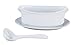 HIC Gravy Sauce Boat with Attached Saucer and 1-Ounce Serving Ladle, Fine Porcelain, White, 18-Ounce Capacity