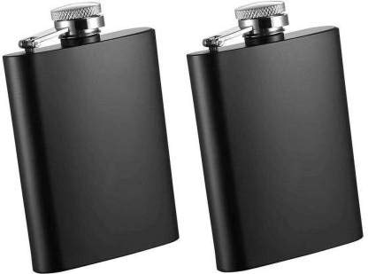nexShop Combo of 2 Pieces Appy Hours Moment Liquor Or Alcohol Drinks Wine Whiskey Vodka Holder Stainless Steel Hip Flask (230 ml)