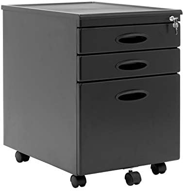 Amazon Com Calico Designs Metal Full Extension Locking 3 Drawer Mobile File Cabinet Assembled Except Casters For Legal Or Letter Files With Supply Organizer Tray In Black Furniture Decor