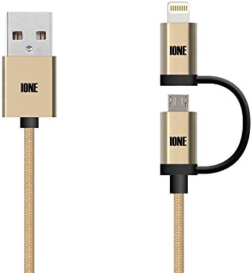 IONE IONE 2 In 1 Android Micro USB/Apple ISO Lightning 8pin with USB/Micro USB OTG Braided Charging Data Cable. Turn Your Phone Into A Power Bank. For Apple iOS &amp; Android Device GOLD