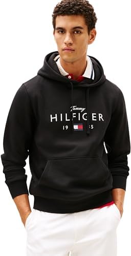 Sweat à Capuche MW0MW41427 de Marque Love Big Hilfiger pour Homme, Noir, XL, Noir (Noir), XL
