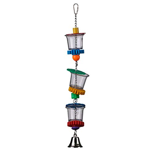 Super Bird Creations SB632 Foraging Bottom’S Up Bird Toy with Clear Acrylic Cups & Ringing Bell, Medium To Large Size, 18″ x 2.5″