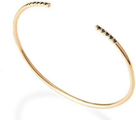 Diamond Cuff Bangle, 14K Solid Gold with White or Black or Champagne Diamonds, Stackable open Cuff Bangle Bracelet by LOVE NAOMI design studio
