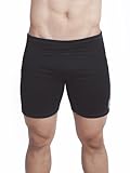 Eros Sport Core Vibe Mid-Thigh, Yoga Cross Training Short, Black w/Blue Stitching