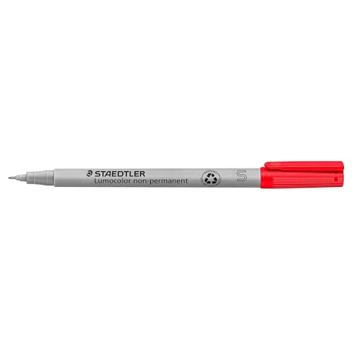 Staedtler Lumocolor, Marqueur universel non-permanent, conviens pour la plupart des surfaces, séchage rapide, encre de couleur rouge, largeur de trait 0.4 mm, Lot de 10 marqueurs, 311-2