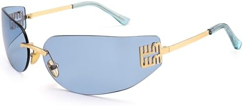 Y2K Retro Frameless Wrap Around Sunglasses Trendy Shield Rectangle Designer Oversized Trendy Wrap Around Sunglasses for Women Men  main image 4