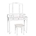 Vanity Stool Set,Make Up Table with 5 Drawers,Tri-Folding 3 Mirrors,Cushioned Stool Easy Assemble White