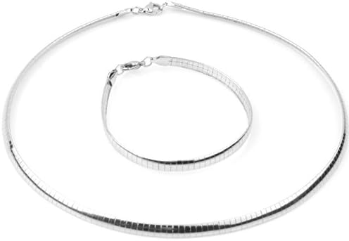 Classic Stainless Steel Choke Collar Flat Neck Chain Bracelet Necklace Jewelry Set(9.05"+19.58")