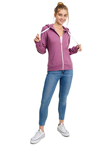 esstive Women's Basic Fleece Full-Zip Hooded Jacket, Light Purple, Large