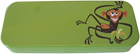 Green, Tin, Eco-friendly, Mini Pencil Box, with Monkey Character. Use As Pencil, Jewelry, Gift, Make-up, Candy, or Birthday Gift Box