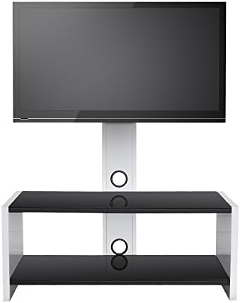 SevenFanS Universal Swivel Glass TV stand with mount, TV stand swivel mount with audio shelf, Swivel mount TV Console, LCD Flat Screen TVs Between 32 to 60 Inch, VESA from 7575 to 600400