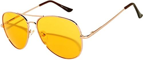 Colored Metal Frame Aviator Style Sunglasses Colorful Lens (Avi_Yellow_Lens_Gold_Frame, Mirror)