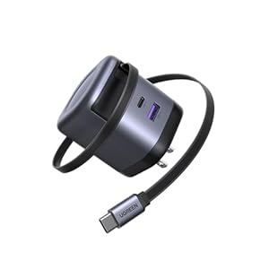 UGREEN 65W 充電器 巻き取り式【単ポート65W】69CM 8階段調整可能 伸縮式 Type-C ケーブル内蔵