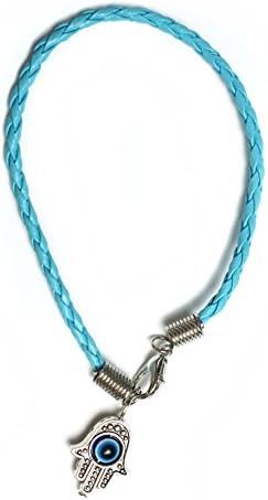Protection From Evil Eye Hamsa Aqua Turquoise Vegan Cord 7" Bracelet