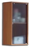 Armario aéreo para baño o aseo para colgar en pared con puerta de cristal y estante interior, cerezo