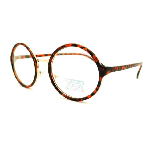 Dark Tortoise Round Clear Lens Glasses Classic Circle Frame Eyeglasses Unisex