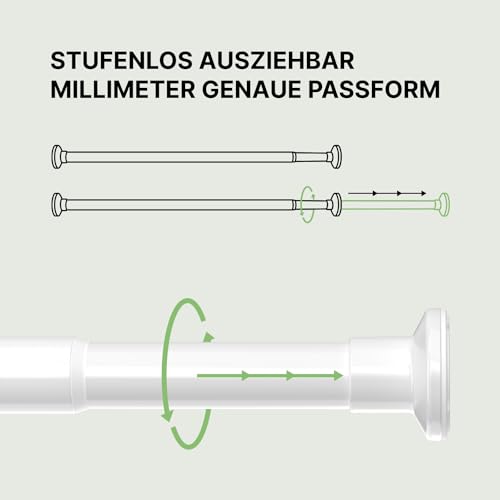 MEISENBERG Curtain Pole No Drilling – White, Diameter 25 mm – Telescopic Rod Curtain – Shower Rail for Clamping – Clamping Rod for Windows, Room Divider and Kitchen (70-120 cm)