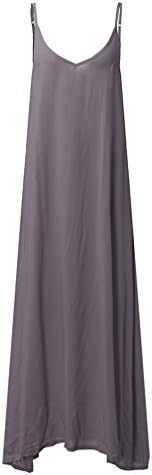 Women Sexy V Neck Sleeveless Beach Dresses Ladies Casual Loose Long Maxi Dress Grey L