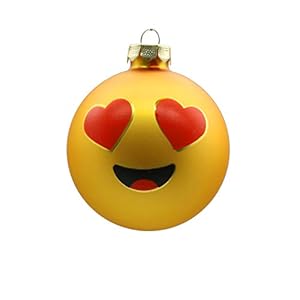 Inge`s Christmas Decor glas 600000218, Inge-Moji Hearts, glazen bol 80 mm, 1 stuk in geschenkverpakking, geel, 8 cm