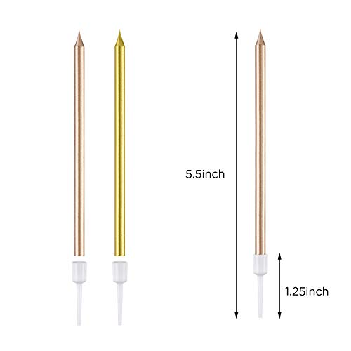 Frienda 24 Pieces Metallic Birthday Cake Candles in Holders Long Thin Birthday Candles Cupcake Candles Wedding Party Cake Decorations (Gold and Champagne Gold)