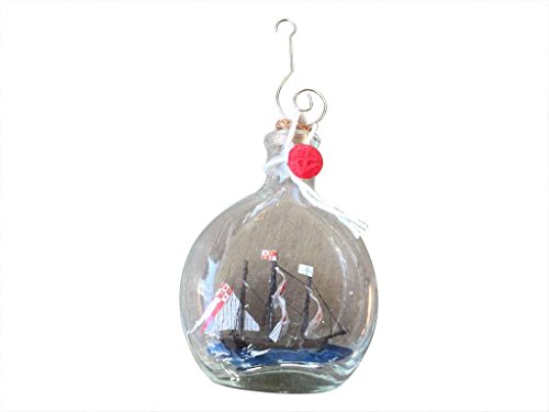 Hampton Nautical Santa Maria Model Ship in a Glass Bottle Christmas Ornament, 4"