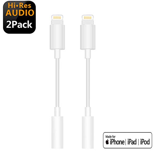 [2pack] Lighting to 3.5mm Headphone Jack Adapter for iPhone, Connector Aux Audio Earphone Dongle Stereo Cable for iPhone 7/7 Plus/8/8 Plus/X 10/XS/Xs Max/XR Support iOS 12
