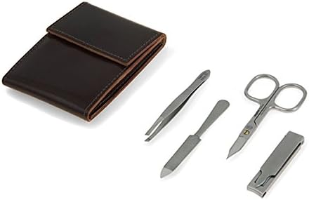 Manicure Set "FIRENZE M" in Brown Leather Case. Made by Niegeloh in Solingen, Germany