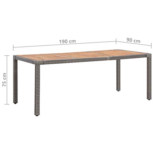 BIGTO Gartentisch Polyrattan und massives Akazienholz Garten Esstisch Bistro Dekoration Grau 190x90x75cm – Bild 7