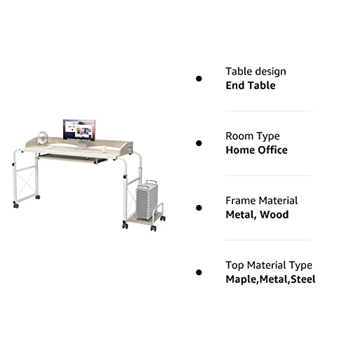 sogesfurniture Overbed Table with Wheels,Height and Length Adjustable