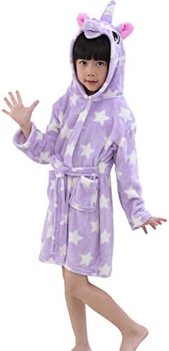 Chicone Kid's Coral Fleece Unicorn Hooded Bathrobe Fluffy Sleep Robe Boys Girls