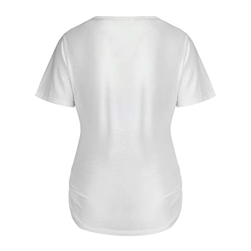 Woman Maternity T-Shirt,Stripe Baby Print Short Sleeve Ruched Side Top, Pregnancy Funny Fashion Style Blouse (White-Footprint, M)